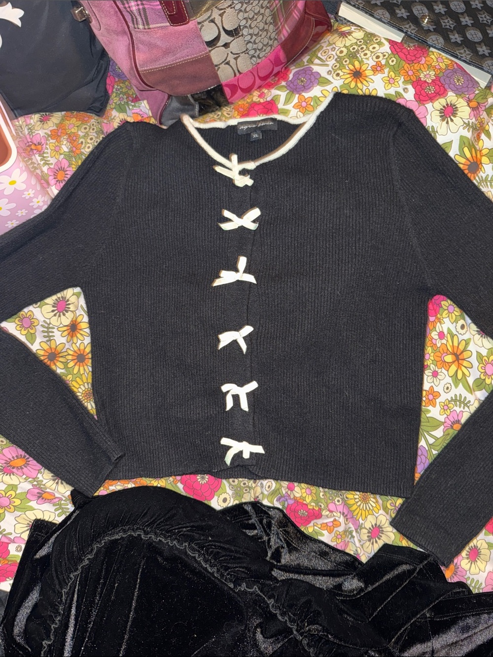 Aqua Blues Brand Knit Sweater with Bow Accents down the front!